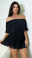 Jazmin Off Shoulder Pleated Romper Black
