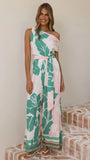 Oasis One Shoulder Jumpsuit Pink Green