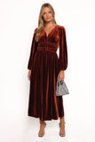 Cece Velvet Long Sleeve Maxi Dress Rust