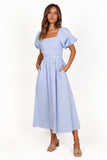 Clo Puff Sleeve Midi Dress Blue Stripe