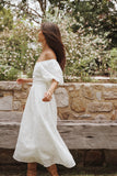 Clo Puff Sleeve Midi Dress White Broderie