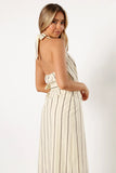 Abigail Wrap Midi Dress Beige Stripe