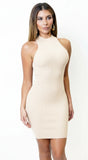 Forma Mock Neck Knit Ribbed Mini Dress Cream