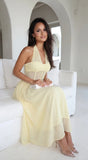 Aurevyn Halter Mesh Maxi Dress Butter Yellow