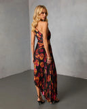 Modern Day Glam Printed One Shoulder Asymmetrical Maxi Dress