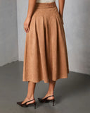 Table Ready Suede Waist Tie Pleated Midi Skirt
