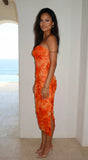 Pyralia Floral Ruched Tube Midi Dress Orange