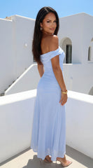 Lysandra Off Shoulder Mesh Maxi Dress Blue