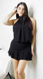 Serea Halter Ruffle Mini Dress Black