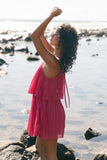 Gia Pleated Halterneck Mini Dress Hot Pink