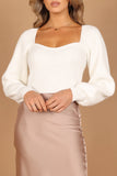 Gia Sweetheart Neck Bell Sleeve Knit Sweater White