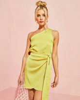 Mabel Satin One Shoulder Front Tie Mini Dress
