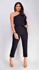 Vanessa Black One Shoulder Jumpsuit Black