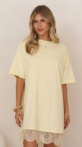Saya T Shirt Lace Mini Dress Yellow