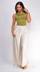 Emma High Waist Linen Pants Beige