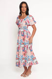 Clo Puff Sleeve Midi Dress Pink Blue