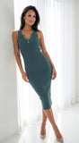 Milana Henley Ribbed Midi Dress Hunter Green
