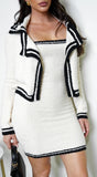 Meadow Boucle Contrast Edge Cardigan Mini Dress Set Cream