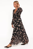 Evian Long Sleeve Maxi Dress Black Floral