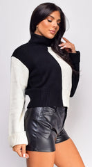 Kaia Black White Color Block Turtle Neck Sweater Top