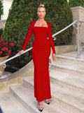 Long Sleeve Square Neck Bodycon Maxi Dress
