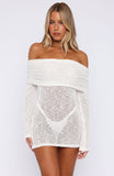 Cant Leave Me Long Sleeve Boucle Mini Dress White