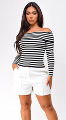 Pasadena Off Shoulder Ribbed Top Black