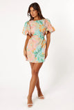 Natalie Puff Sleeve Mini Dress Coral Print