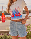 Open Waters Striped Cuffed High Rise Shorts