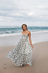 Achanti Pleated Maxi Dress White Black Floral