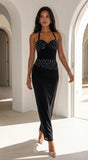 Zelara Polka Dot Twist Halter Maxi Dress Black