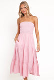 Maisie Strapless Midi Dress Pink Stripe