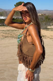 Wells Shoulder Bag Taupe Faux Suede