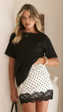 Kiki Lace Mini Skirt Cream Black Polka