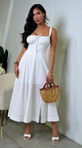 Noura Bustier Lace Up Midi Dress Off White