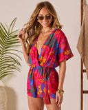 Beachside Blossom Abstract Waist Tie Romper