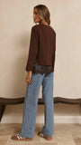 Alina Lace Trim Top Chocolate