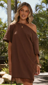 Kailen T Shirt Lace Mini Dress Chocolate