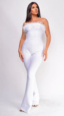 Xoey Feather Detail Bandage Jumpsuit White