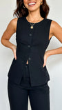 Louella Button Up Vest Black