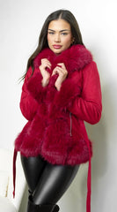 Velouria Faux Suede Fur Coat Red