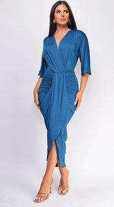Zelia Venetian Midi Dress Teal Blue