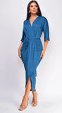 Zelia Venetian Midi Dress Teal Blue