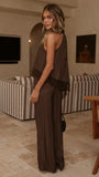 Elaia High Neck Top Pants Set Chocolate