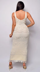 Greece Beige Crochet Maxi Dress