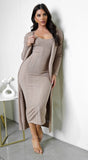 Fia Cardrigan Midi Dress Set Beige