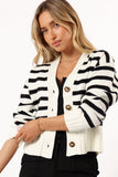Kallen Button Front Striped Cardigan Cream Black