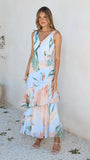 Reina Tiered Maxi Dress Blue Floral