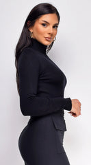 Gigi High Neck Long Sleeve Top Black