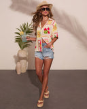 Vacay Breeze Tropical Print Button Down Top